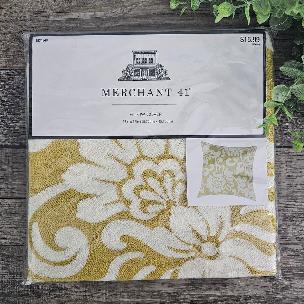 Merchant 41 Yellow Floral Damask Pillow Cover 18x18 Square New